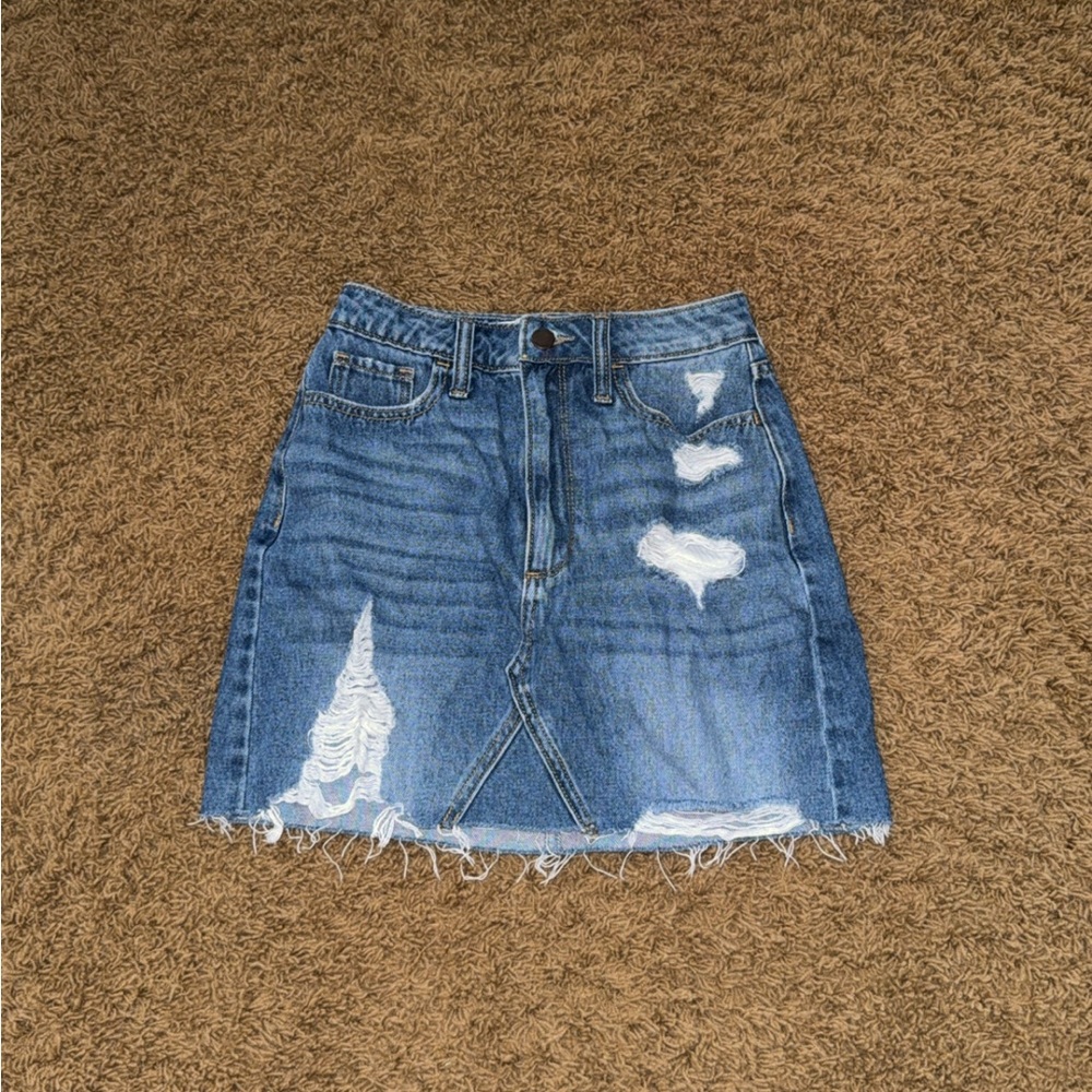 Distressed Denim Skirt